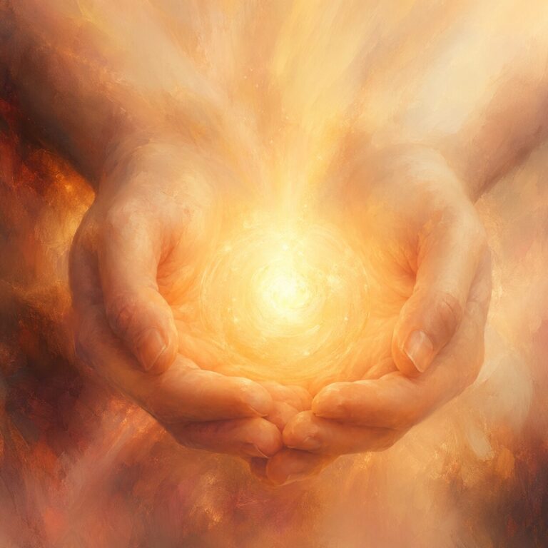 Warm golden light cradled in open hands, representing healing and self-compassion | hypnotherapy audio recording