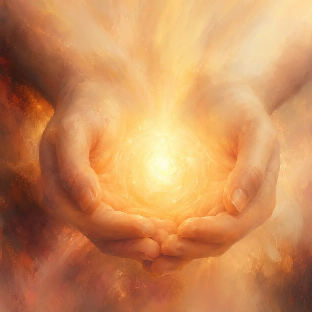Home 15 Warm golden light cradled in open hands, representing healing and self-compassion | hypnotherapy audio recording