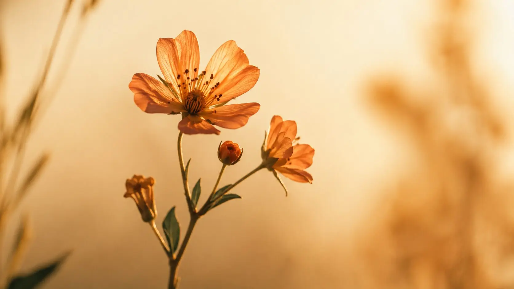 Home 16 A single wildflower stem in close-up, sunlit against a warm cream background, with golden light catching the petals — evoking presence, simplicity, and quiet joy | wellbeing blog | new empowered you hypnotherapy
